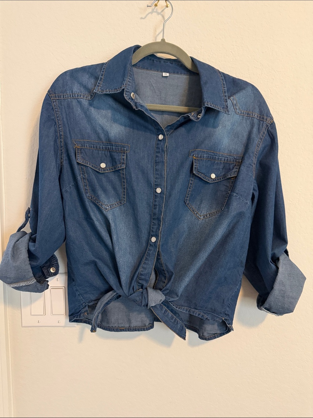 Women's Denim Button-Front Tie Shirt - Blue